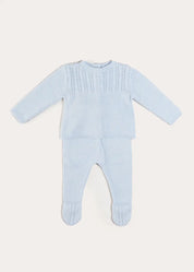 Cashmere Long Sleeve Cable Knitted Set in Blue (1mth-12mths) Knitted Sets from Pepa London US