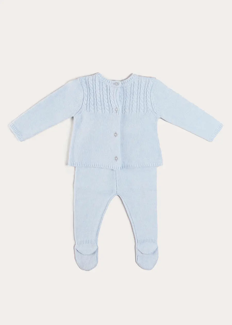 Cashmere Long Sleeve Cable Knitted Set in Blue (1mth-12mths) Knitted Sets from Pepa London US