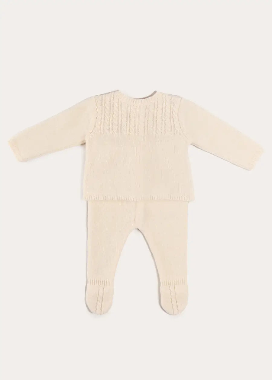 Cashmere Long Sleeve Cable Knitted Set in Cream (1mth-12mths) Knitted Sets from Pepa London US