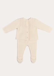 Cashmere Long Sleeve Cable Knitted Set in Cream (1mth-12mths) Knitted Sets from Pepa London US