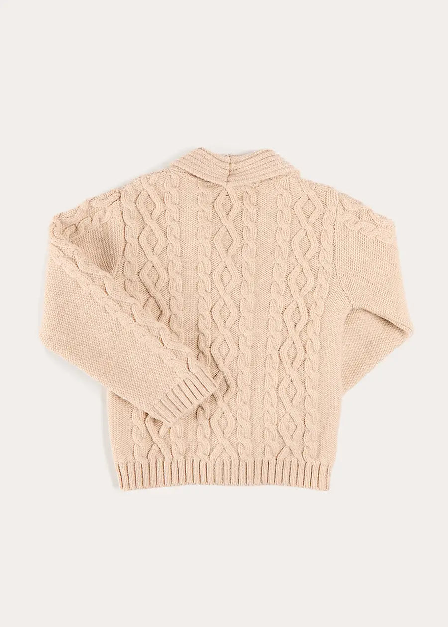 Cable Knit Shawl Neck Cardigan in Camel (2-10yrs) Knitwear from Pepa London US