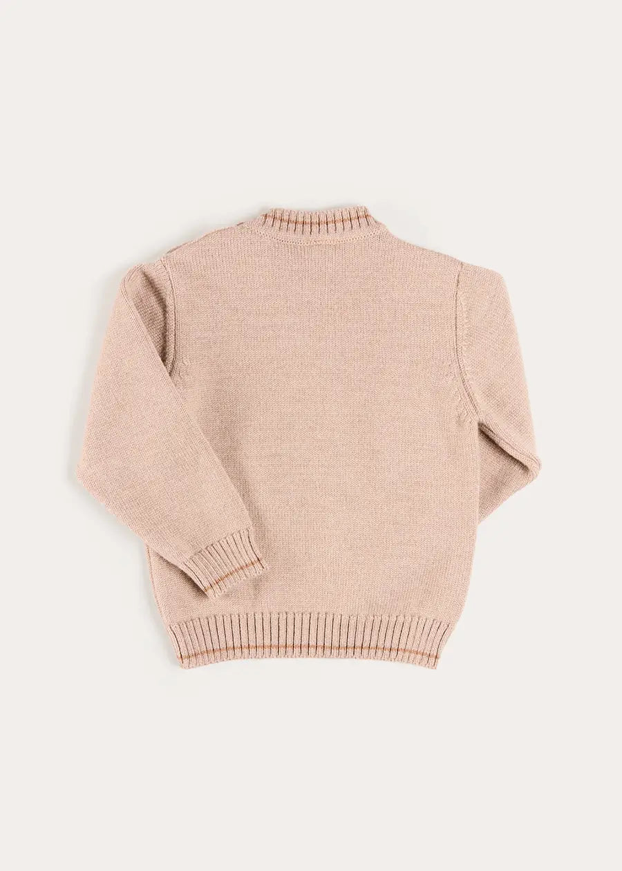 Horse Embroidered Button Detail Jumper in Beige (18mths-10yrs) Knitwear from Pepa London US