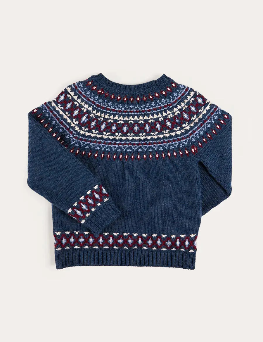 Fair Isle Jacquard Jumper in Navy (3-10yrs) Knitwear from Pepa London US