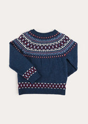 Fair Isle Jacquard Jumper in Navy (3-10yrs) Knitwear from Pepa London US