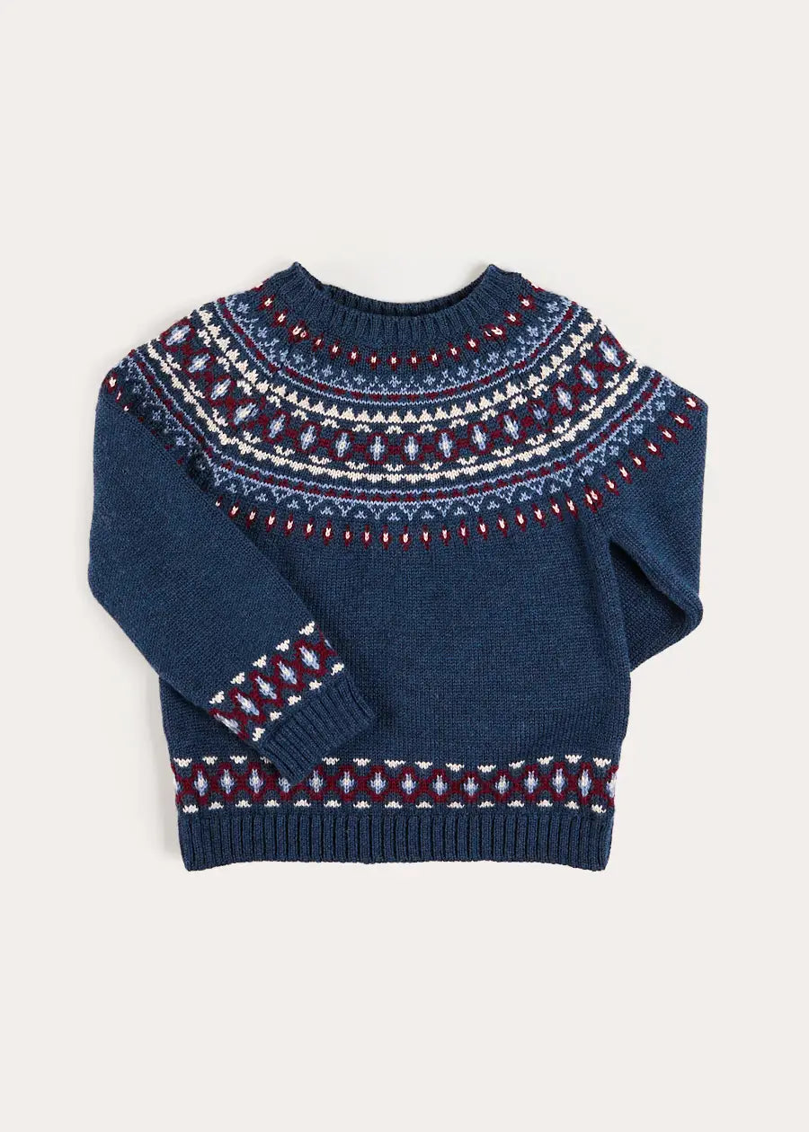 Fair Isle Jacquard Jumper in Navy (3-10yrs) Knitwear from Pepa London US