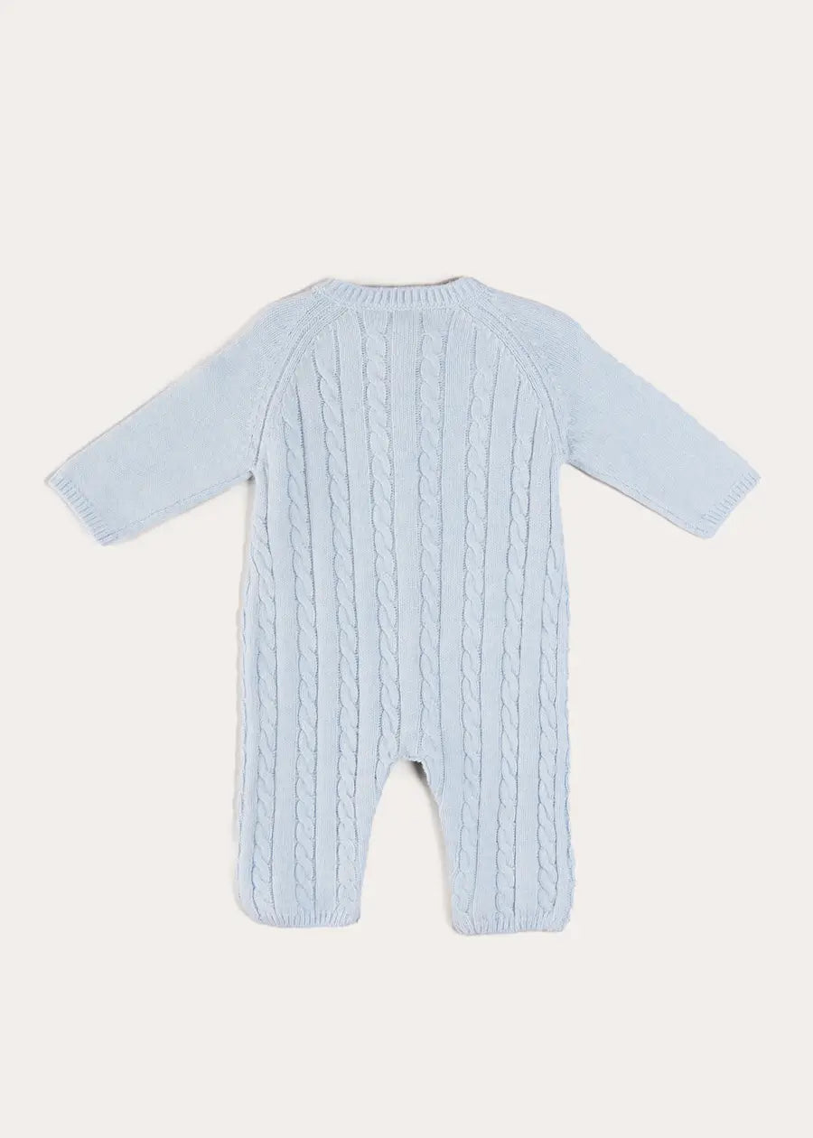 Cashmere Cable Knit Pocket Detail All In One in Blue (1mth-12mths) ALL-IN-ONE from Pepa London US