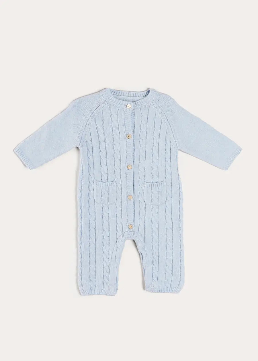 Cashmere Cable Knit Pocket Detail All In One in Blue (1mth-12mths) ALL-IN-ONE from Pepa London US