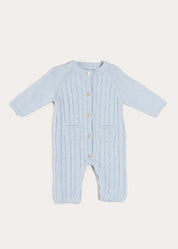 Cashmere Cable Knit Pocket Detail All In One in Blue (1mth-12mths) ALL-IN-ONE from Pepa London US