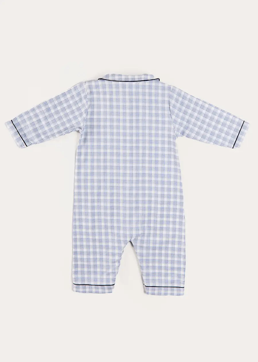 Wilfred Check Long Sleeve All In One Pyjamas in Blue (6mths-3yrs) NIGHTWEAR from Pepa London US