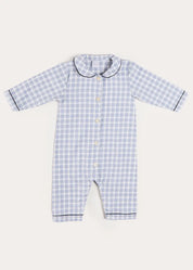 Wilfred Check Long Sleeve All In One Pyjamas in Blue (6mths-3yrs) NIGHTWEAR from Pepa London US
