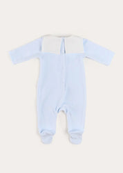 Floral Detail Embroidered Collar Velour All In One in Blue (1mth-12mths) #N/A from Pepa London US