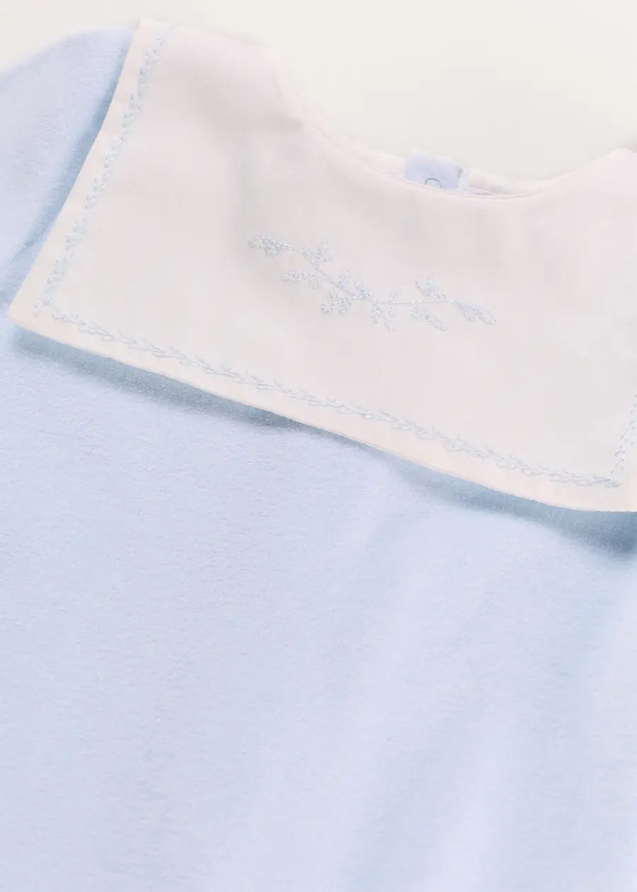 Floral Detail Embroidered Collar Velour All In One in Blue (1mth-12mths) #N/A from Pepa London US