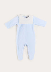 Floral Detail Embroidered Collar Velour All In One in Blue (1mth-12mths) #N/A from Pepa London US