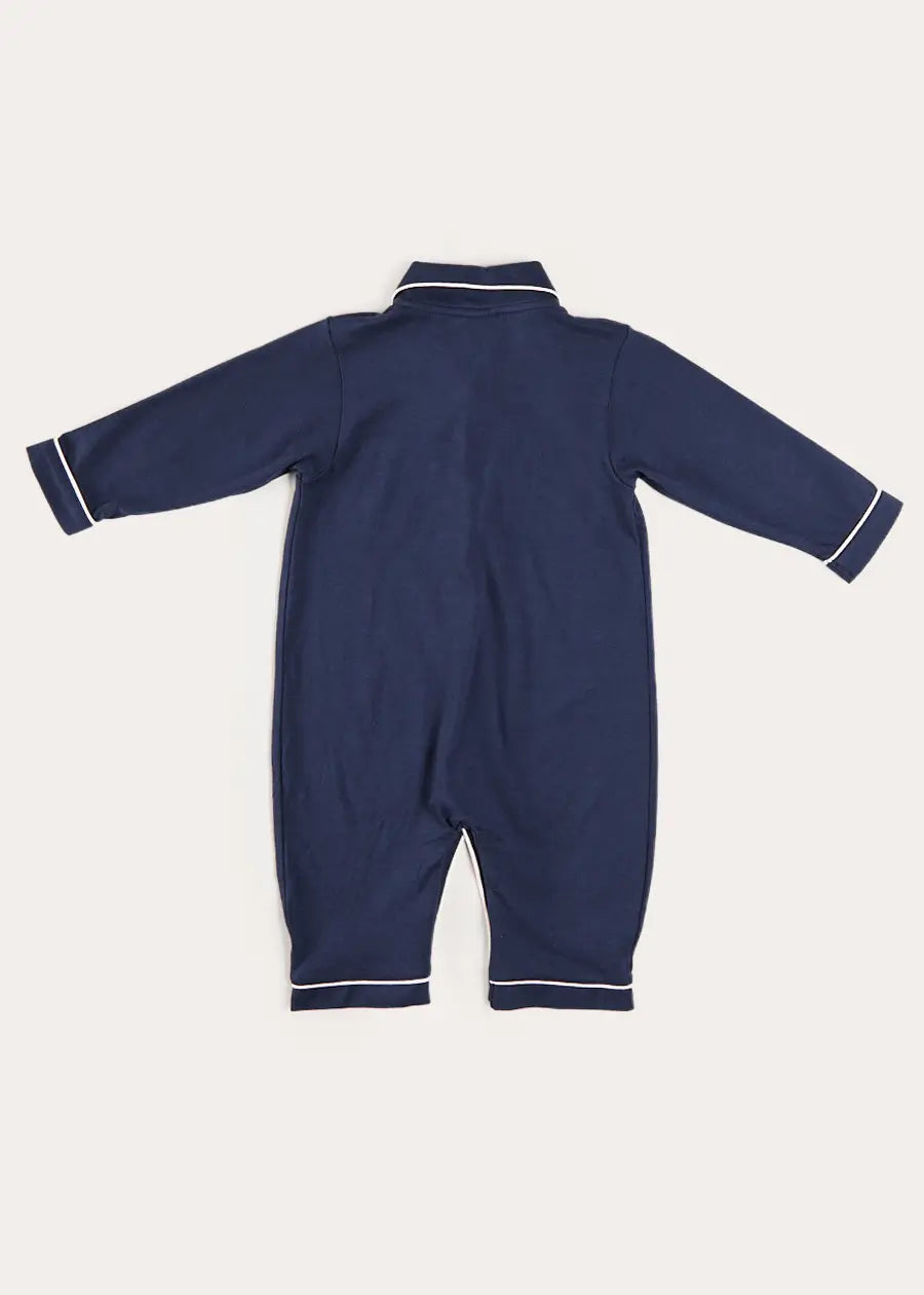 Rocking Horse Embroidered Pima Cotton All In One Pyjamas in Navy (6mths-3yrs) NIGHTWEAR from Pepa London US