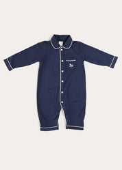 Rocking Horse Embroidered Pima Cotton All In One Pyjamas in Navy (6mths-3yrs) NIGHTWEAR from Pepa London US