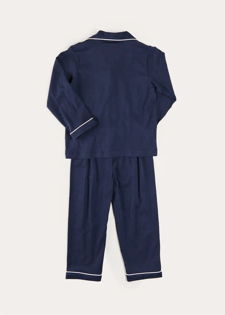 Rocking Horse Embroidered Pocket Detail Long Sleeve Pyjamas in Navy (18mths-10yrs) Nightwear from Pepa London US