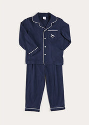 Rocking Horse Embroidered Pocket Detail Long Sleeve Pyjamas in Navy (18mths-10yrs) Nightwear from Pepa London US