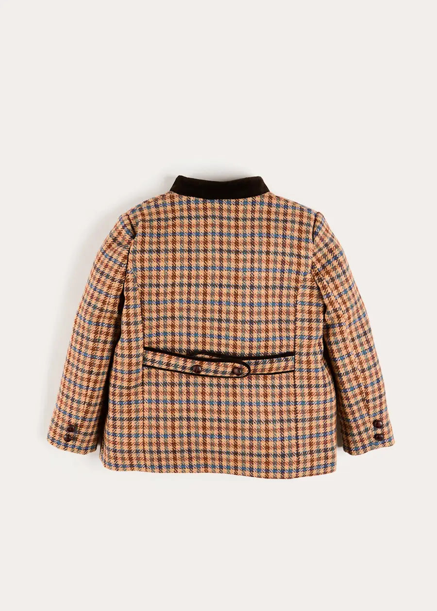 Vincent Check Austrian Single Breasted Jacket in Brown (18mths-10yrs) Coats from Pepa London US