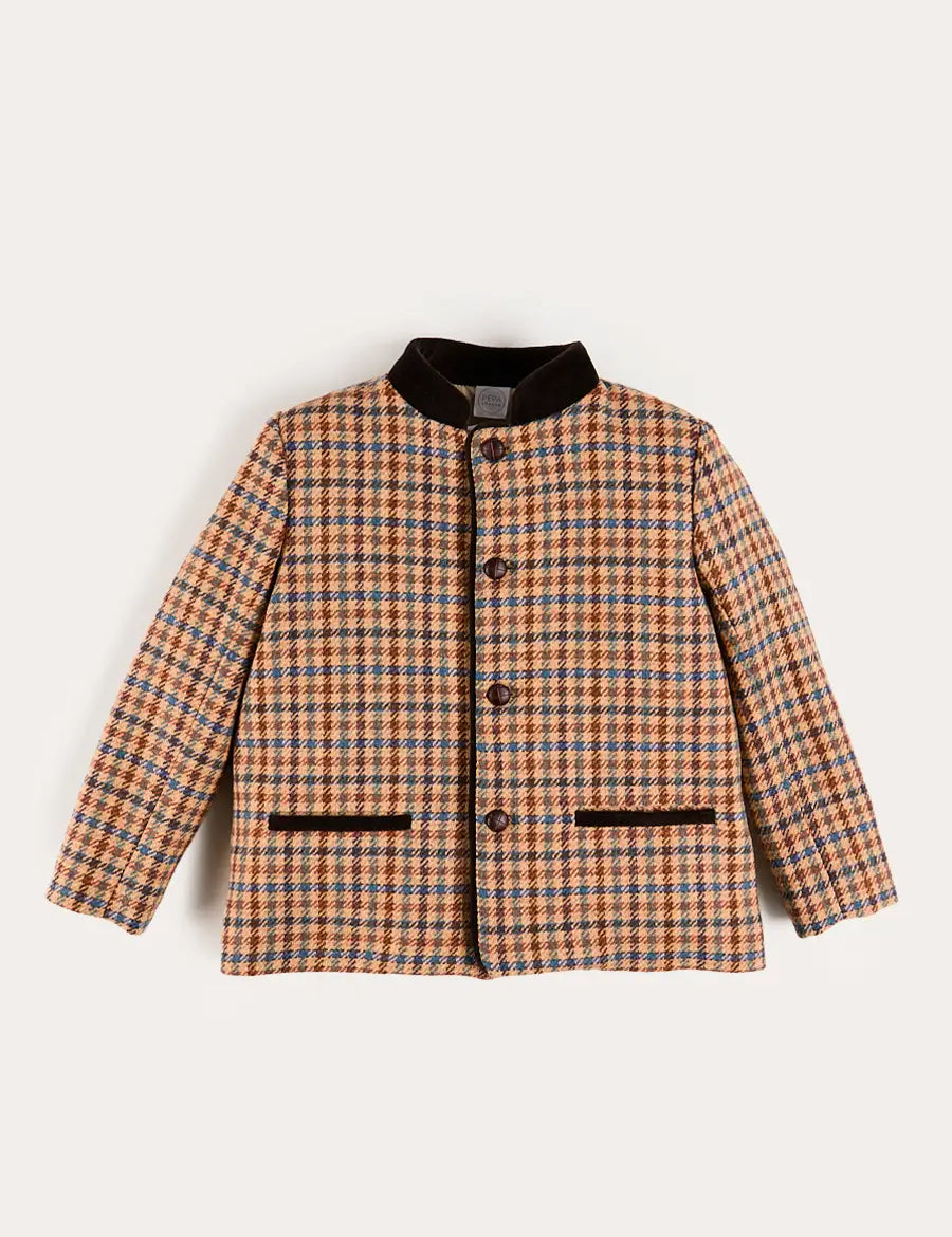 Vincent Check Austrian Single Breasted Jacket in Brown (18mths-10yrs) Coats from Pepa London US
