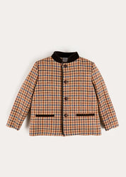 Vincent Check Austrian Single Breasted Jacket in Brown (18mths-10yrs) Coats from Pepa London US