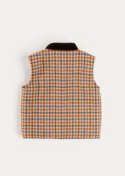 Vincent Check Velvet Collar Pocket Detail Vest Gillet in Brown (4-10yrs) Coats from Pepa London US
