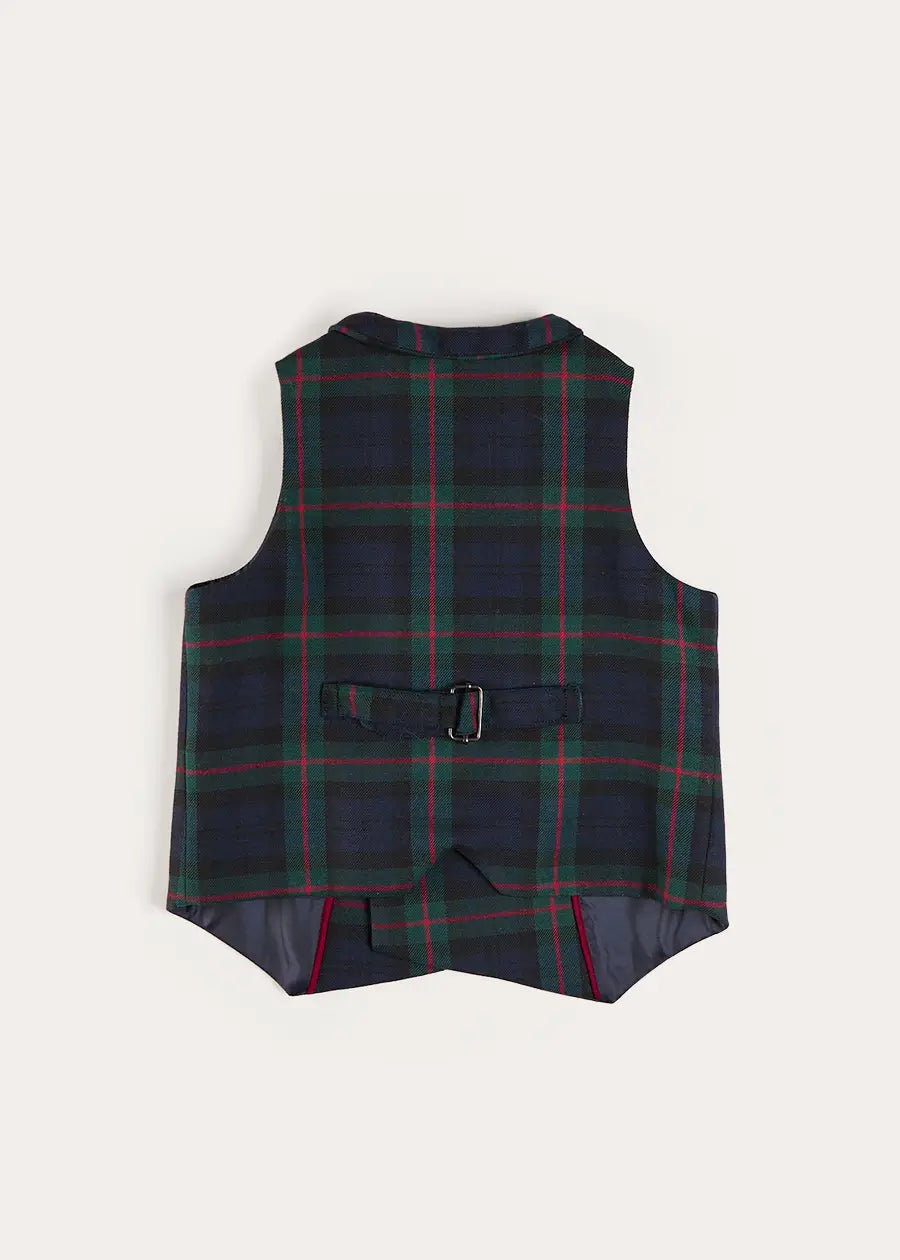 Kinnerton Tartan Double Breasted Waist Coat Vest in Green (4-10yrs) Coats from Pepa London US