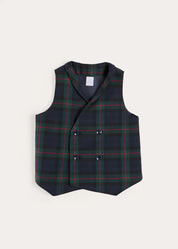 Kinnerton Tartan Double Breasted Waist Coat Vest in Green (4-10yrs) Coats from Pepa London US