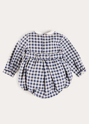 Draycott Check Peter Pan Collar Long Sleeve Romper in Blue (6mths-3yrs) Rompers from Pepa London US