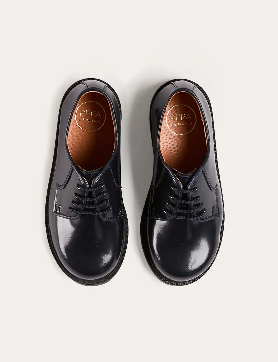 Patent Leather Lace Up Shoes in Midnight Navy (24-35EU) Shoes from Pepa London US