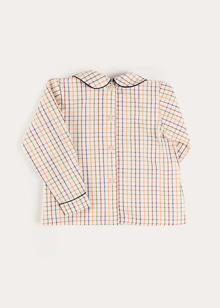 Rutland Check Double Breasted Long Sleeve Shirt in Beige (12mths-4yrs) Shirts from Pepa London US