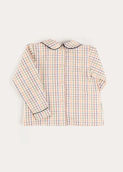 Rutland Check Double Breasted Long Sleeve Shirt in Beige (12mths-4yrs) Shirts from Pepa London US