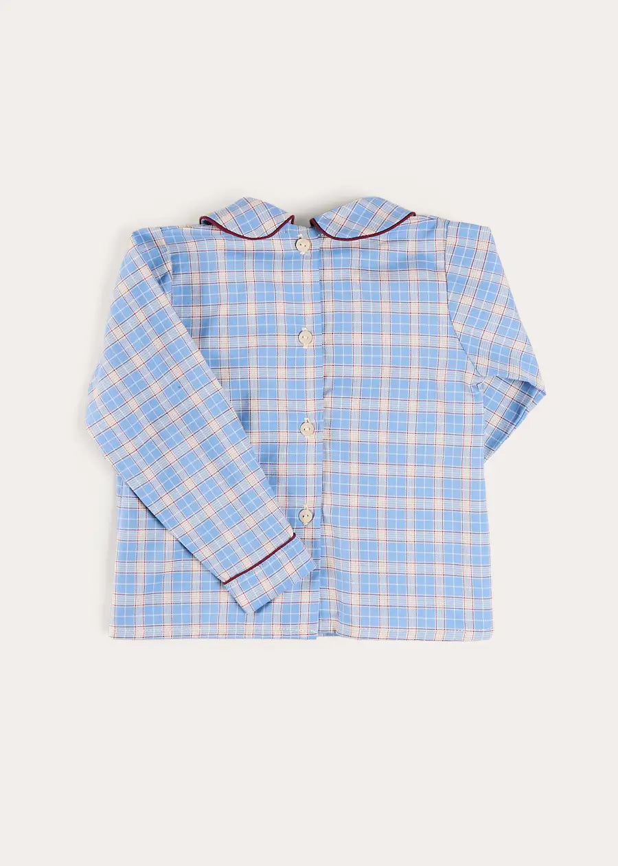 Denby Check Double Breasted Long Sleeve Shirt in Blue (12mths-4yrs) Shirts from Pepa London US