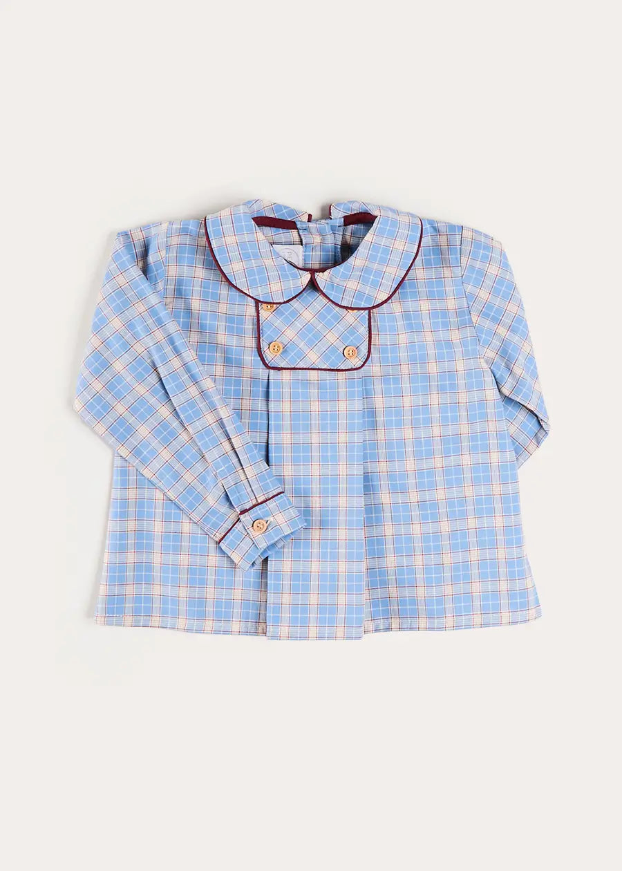 Denby Check Double Breasted Long Sleeve Shirt in Blue (12mths-4yrs) Shirts from Pepa London US