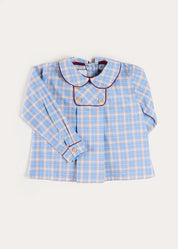 Denby Check Double Breasted Long Sleeve Shirt in Blue (12mths-4yrs) Shirts from Pepa London US