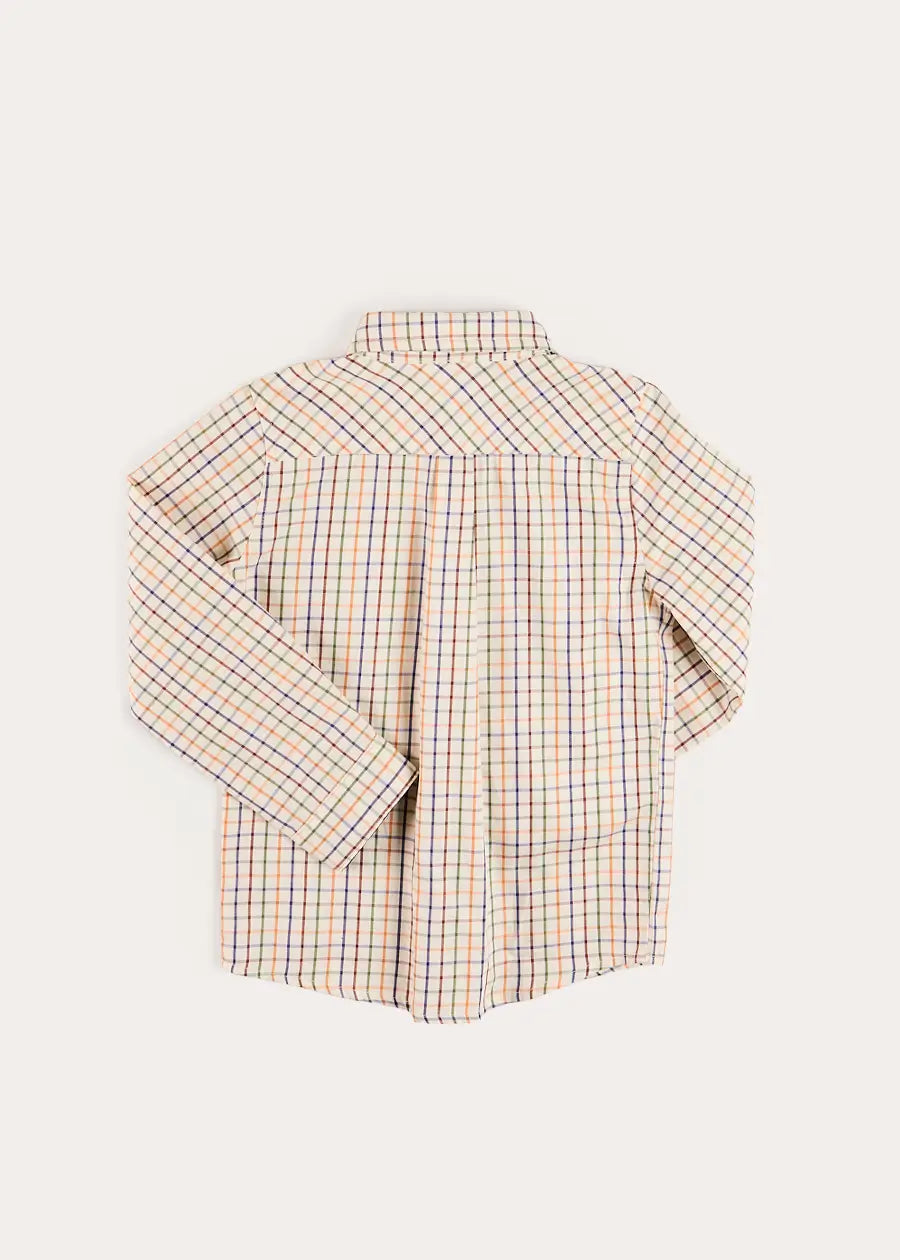 Rutland Check Polo Collar Long Sleeve Shirt in Beige (3-10yrs) Shirts from Pepa London US