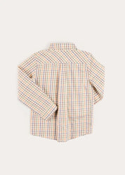 Rutland Check Polo Collar Long Sleeve Shirt in Beige (3-10yrs) Shirts from Pepa London US