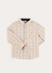 Rutland Check Polo Collar Long Sleeve Shirt in Beige (3-10yrs) Shirts from Pepa London US
