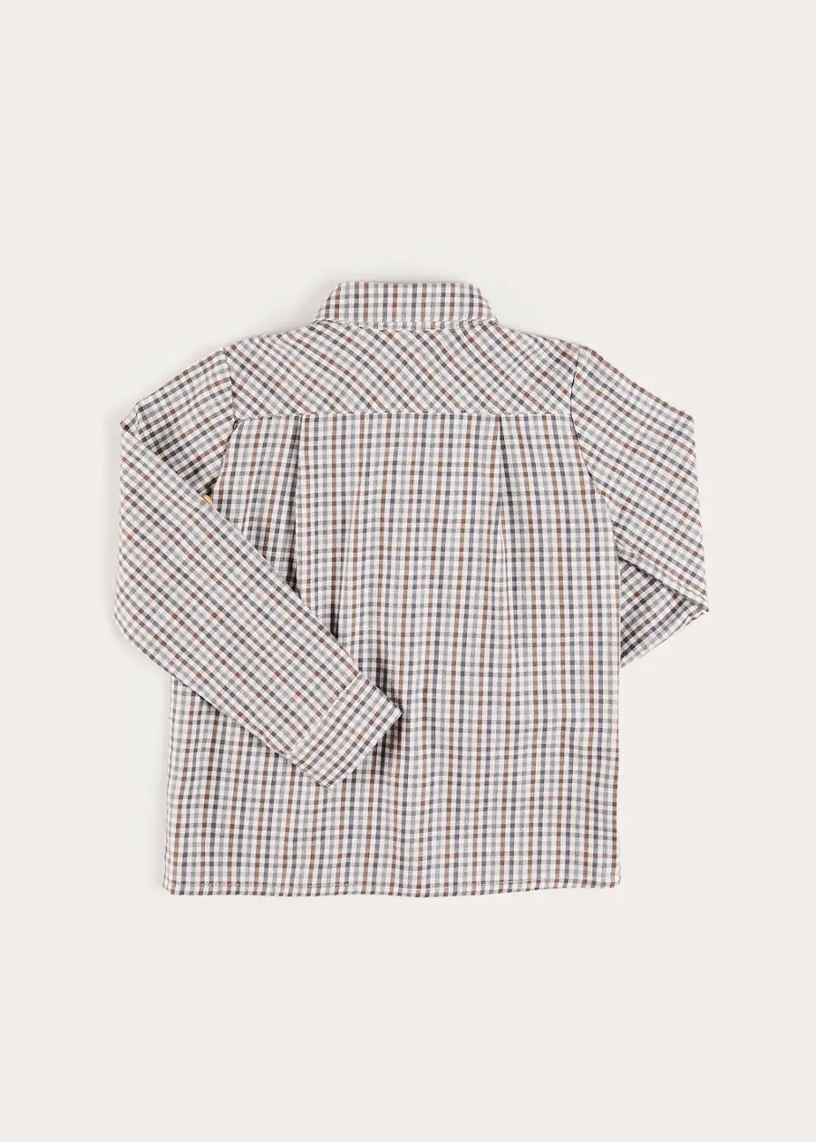 Cadogan Houndstooth Polo Collar Long Sleeve Shirt in Beige (3-10yrs) Shirts from Pepa London US