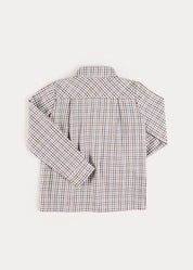 Cadogan Houndstooth Polo Collar Long Sleeve Shirt in Beige (3-10yrs) Shirts from Pepa London US