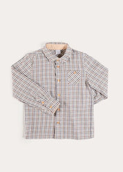 Cadogan Houndstooth Polo Collar Long Sleeve Shirt in Beige (3-10yrs) Shirts from Pepa London US