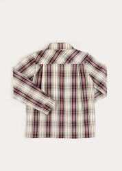Whittaker Check Polo Collar Long Sleeve Shirt in Brown (3-10yrs) Shirts from Pepa London US