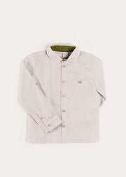 Ambrose Check Polo Collar Long Sleeve Shirt in Beige (12mths-10yrs) Shirts from Pepa London US