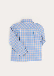 Denby Check Polo Collar Long Sleeve Shirt in Blue (3-10yrs) Shirts from Pepa London US