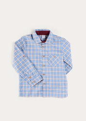Denby Check Polo Collar Long Sleeve Shirt in Blue (3-10yrs) Shirts from Pepa London US