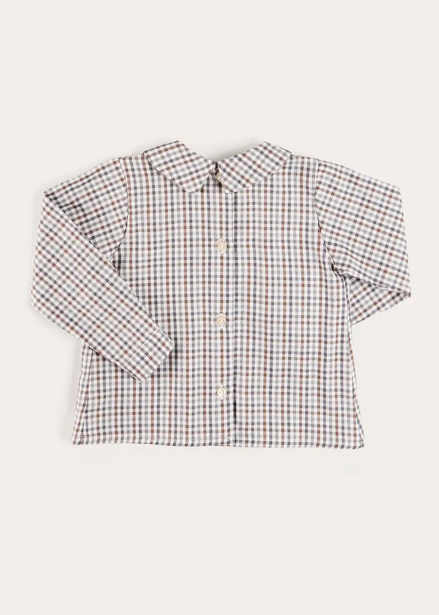 Cadogan Houndstooth Long Sleeve Shirt in Beige (12mths-4yrs) Shirts from Pepa London US