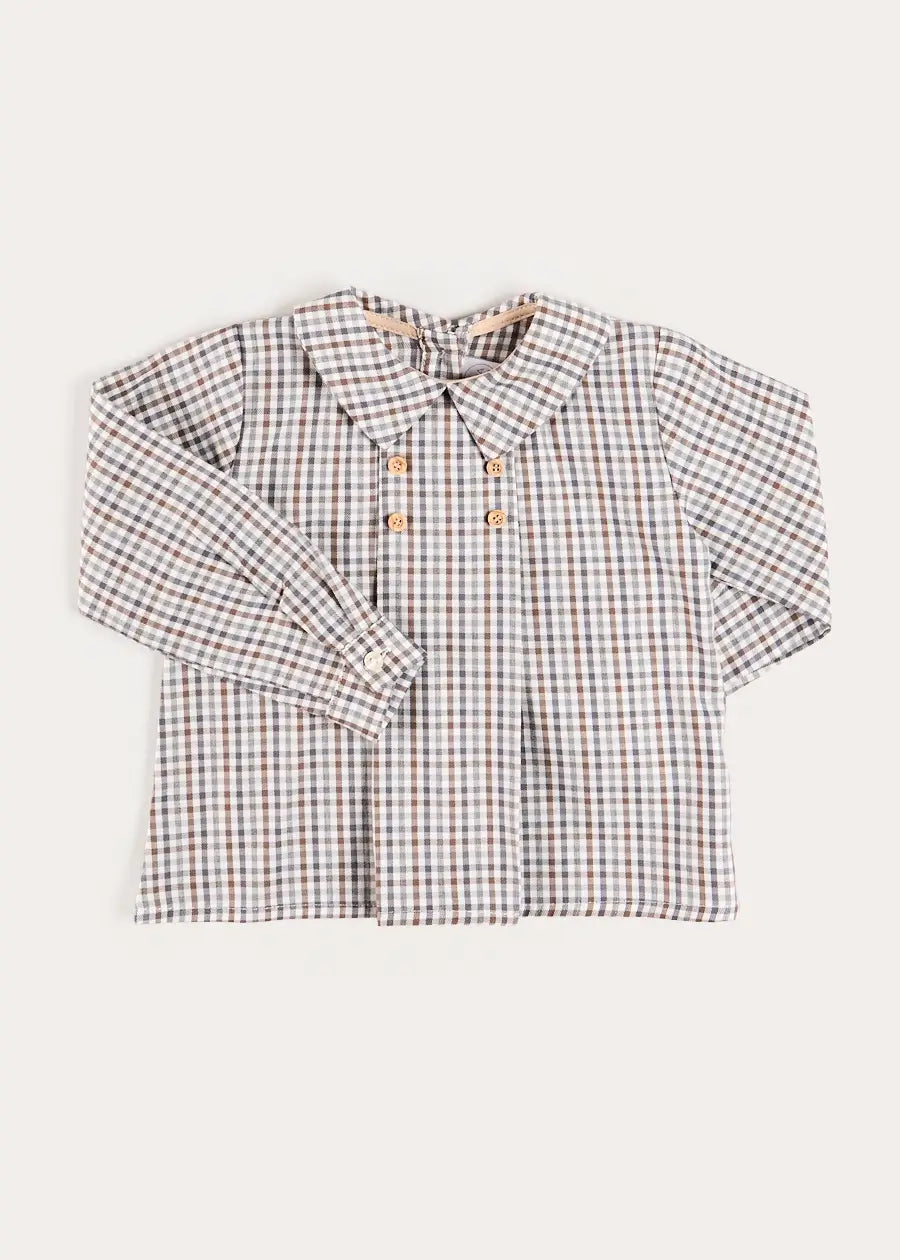 Cadogan Houndstooth Long Sleeve Shirt in Beige (12mths-4yrs) Shirts from Pepa London US