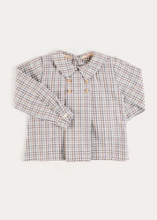 Cadogan Houndstooth Long Sleeve Shirt in Beige (12mths-4yrs) Shirts from Pepa London US