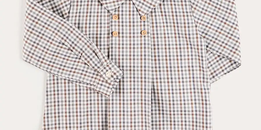 Cadogan Houndstooth Long Sleeve Shirt in Beige (12mths-4yrs) Shirts from Pepa London US