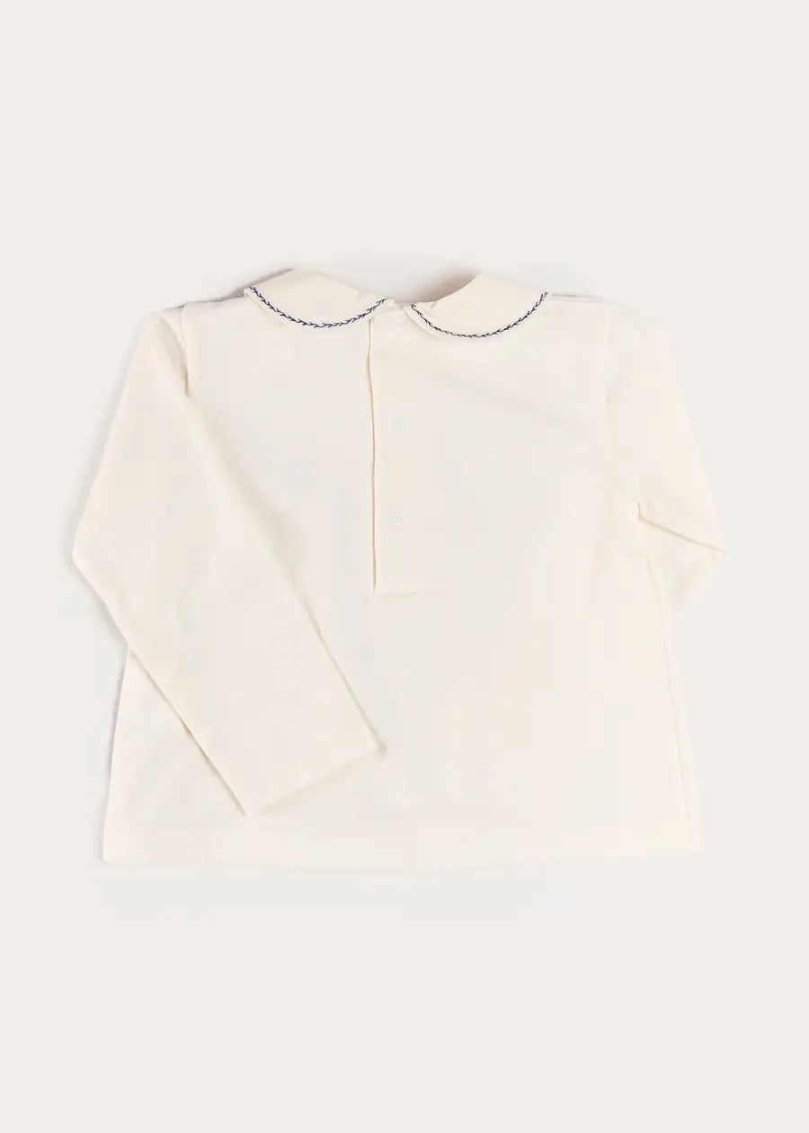 Embroidered Peter Pan Collar Top in Blue (18mths-5yrs) Tops & Bodysuits from Pepa London US