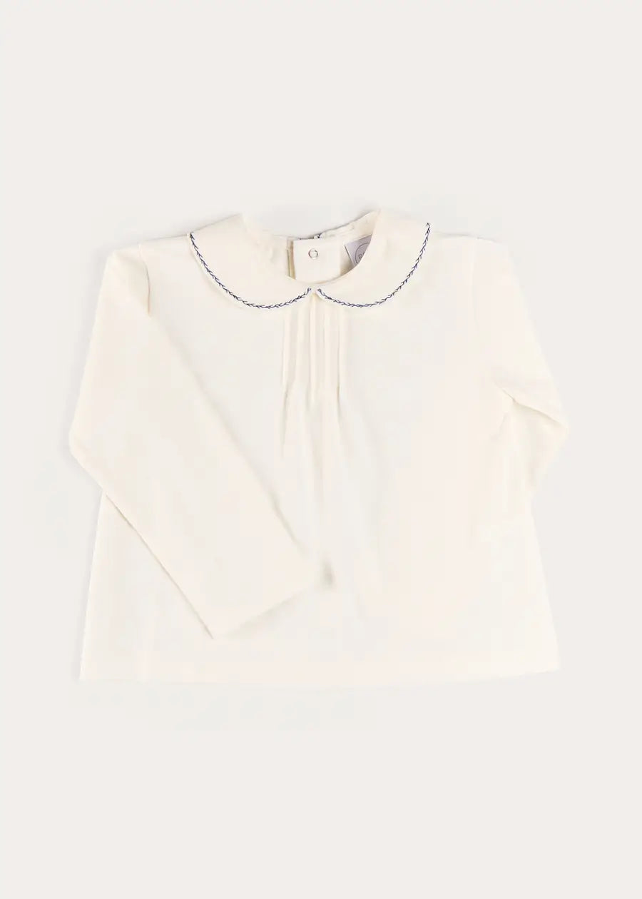 Embroidered Peter Pan Collar Top in Blue (18mths-5yrs) Tops & Bodysuits from Pepa London US